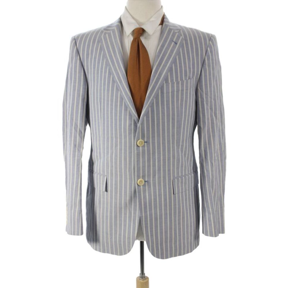 Hickey Mens Blue Striped Cotton Blazer Button Closure Preppy Size 40